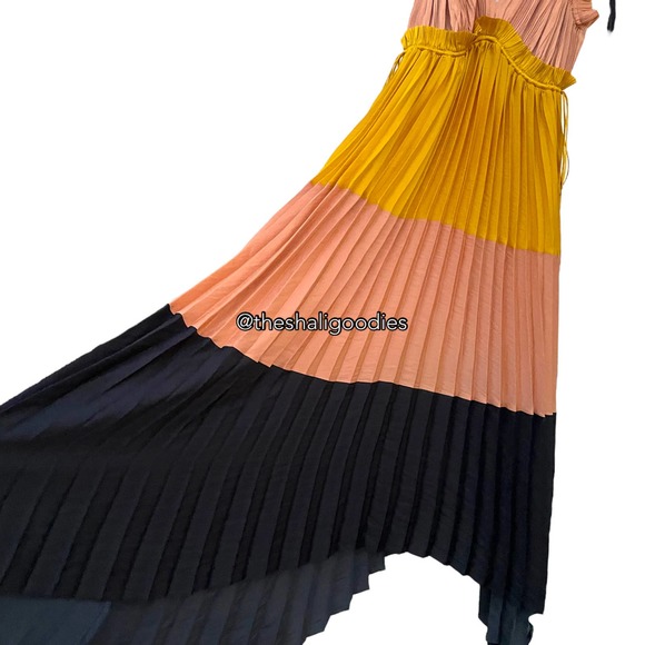 ULLA JOHNSON Gisella Dress Colorblock Pleated Maxi - Picture 7 of 9